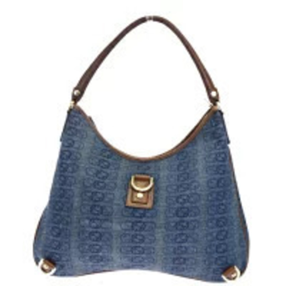 Gucci Interlocking Shoulder Bag Denim Blue Brown Canvas Leather